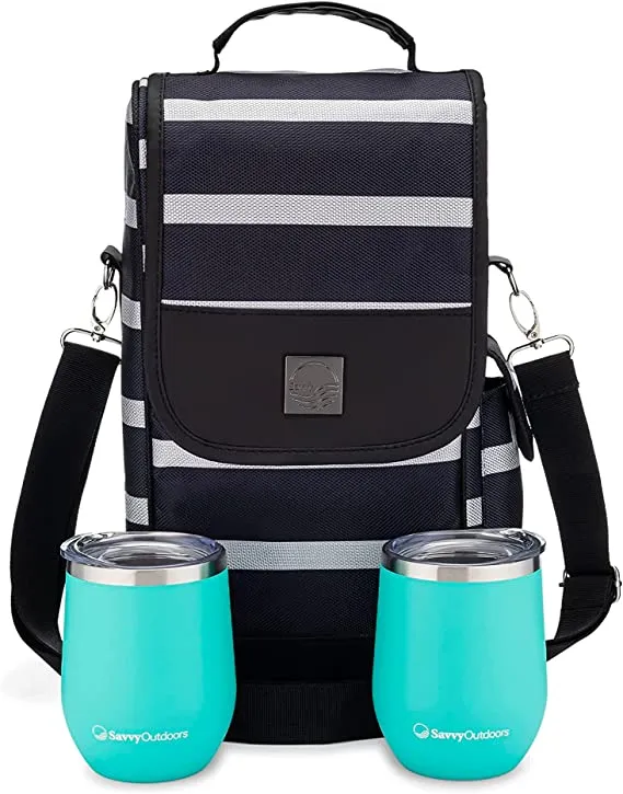 Savvy Outdoors Wine Tote Bag with Stemless Wine Glasses
